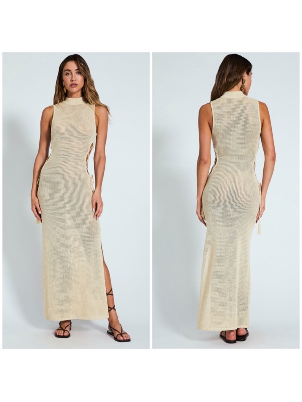 Devon Windsor Karsyn Cutout Knit Maxi Dress in Cream